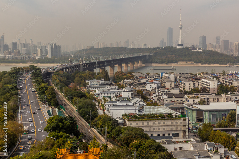 Fototapeta premium First Bridge over Yangzi river (Chang Jiang) in Wuhan, Hubei province, China