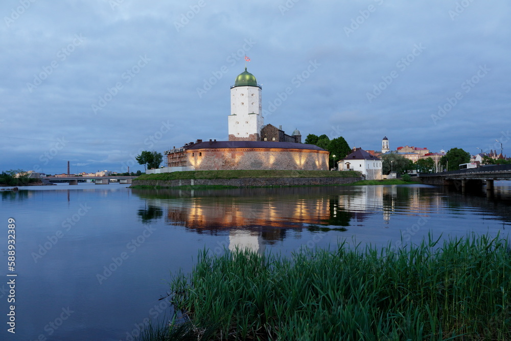 Vyborg Castle in the evening