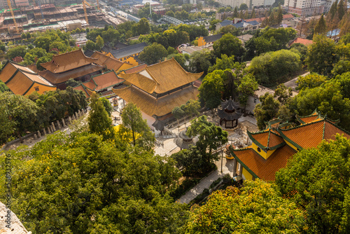 Aerial view of  Baotong temple in Wuhan, China