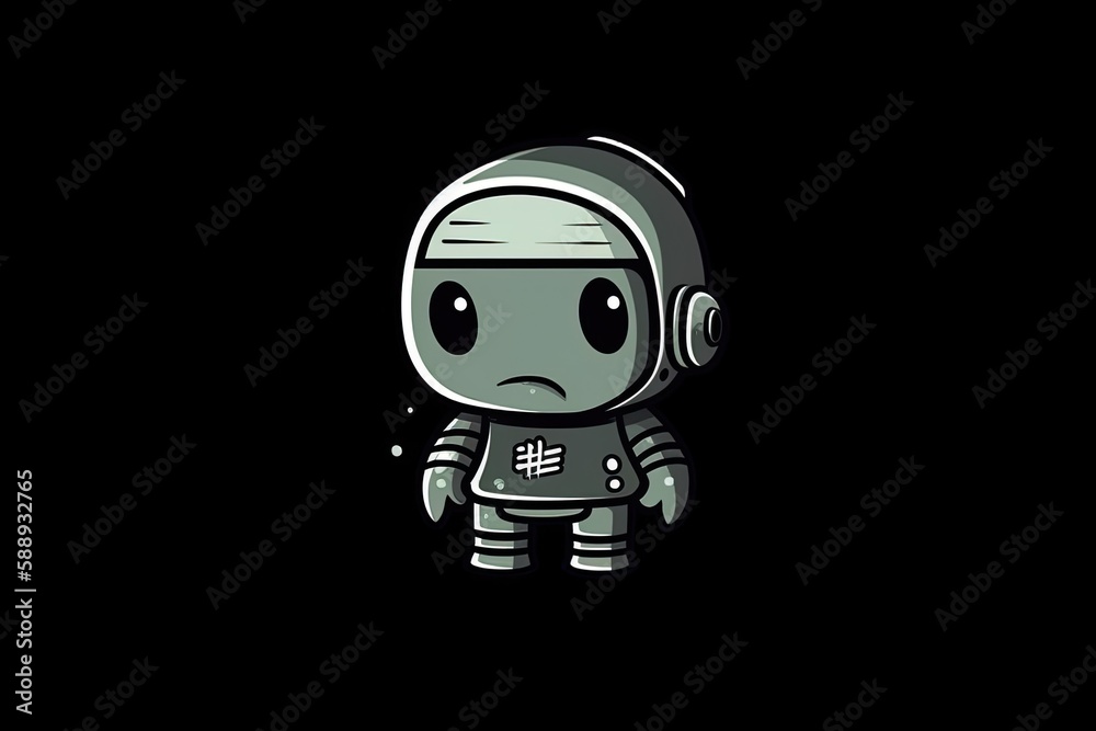 small robot with a melancholic expression on its face. Generative AI small robot with a melancholic expression on its face. Generative AI