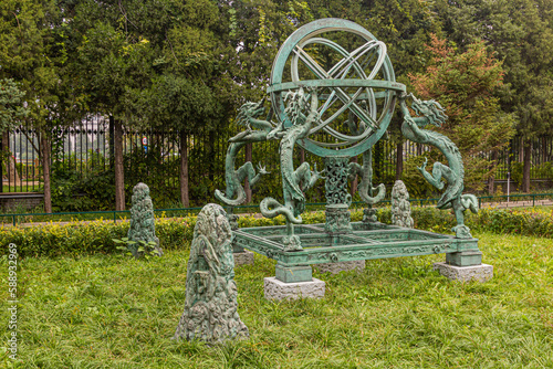 BEIJING, CHINA - OCTOBER 17, 2019: Armillary sphere at the Ancient Observatory in Beijing, China photo