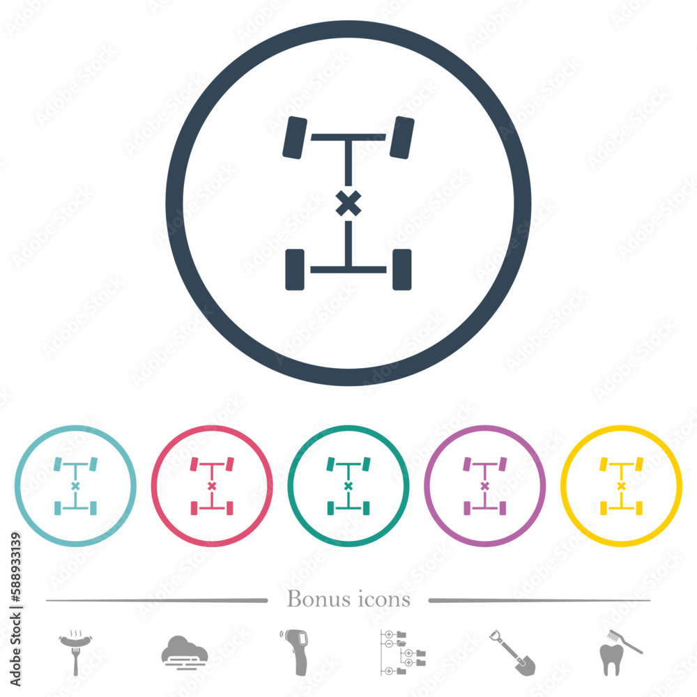 Central differential lock flat color icons in round outlines Central differential lock flat color icons in round outlines