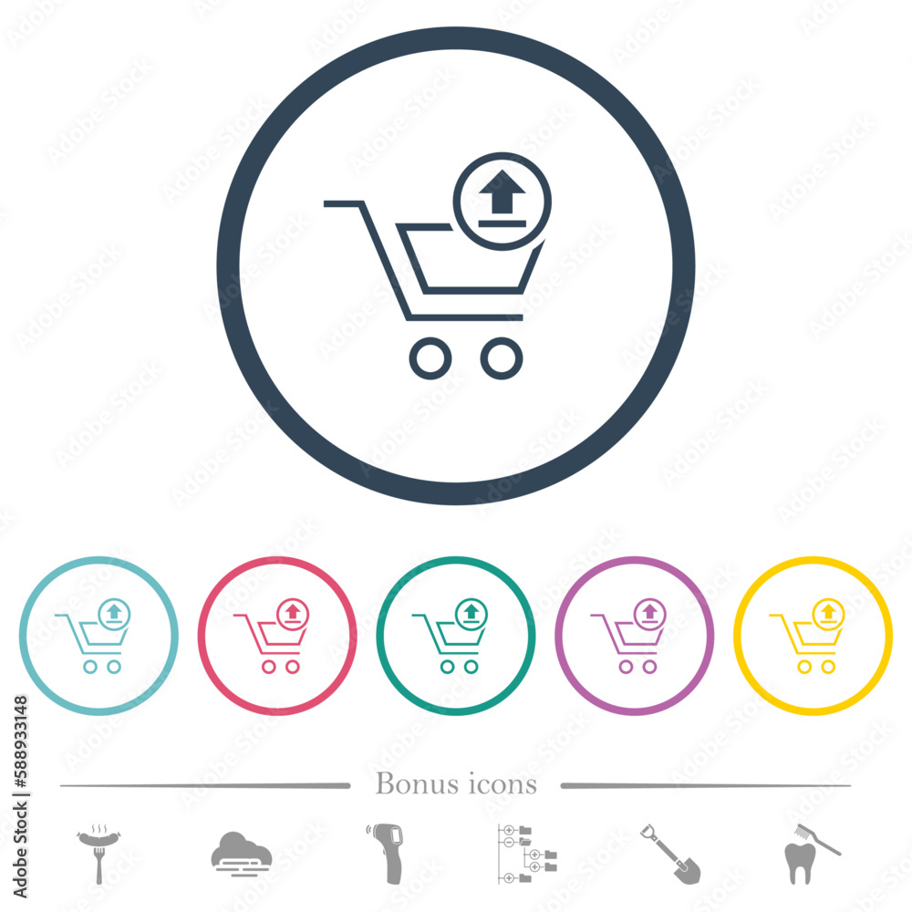 Cart upload outline flat color icons in round outlines Cart upload outline flat color icons in round outlines