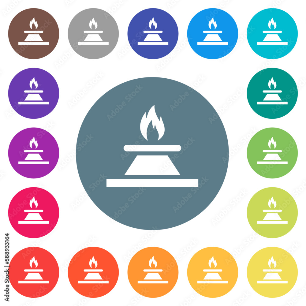 Kitchen gas stove flat white icons on round color backgrounds Kitchen gas stove flat white icons on round color backgrounds