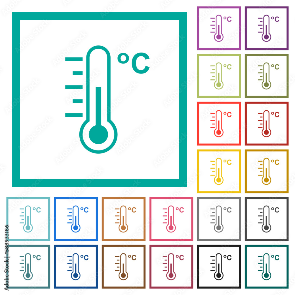 Celsius thermometer medium temperature flat color icons with quadrant frames Celsius thermometer medium temperature flat color icons with quadrant frames