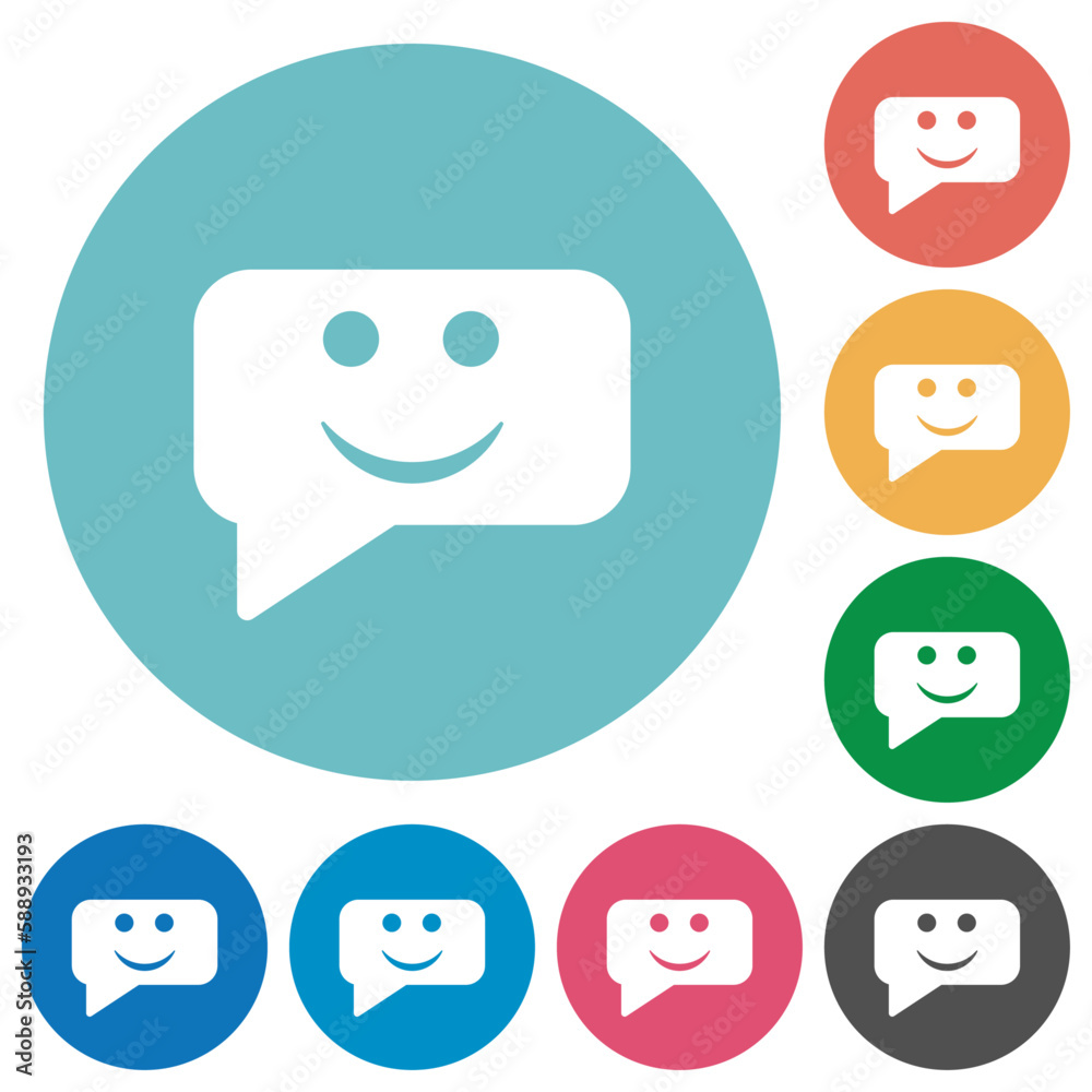 Rounded square smiling chat bubble solid flat round icons Rounded square smiling chat bubble solid flat round icons