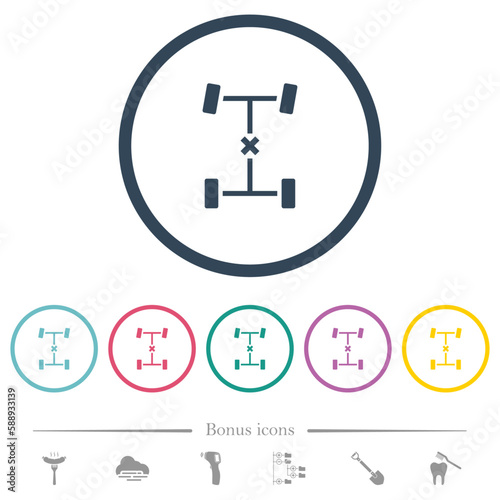 Central differential lock flat color icons in round outlines