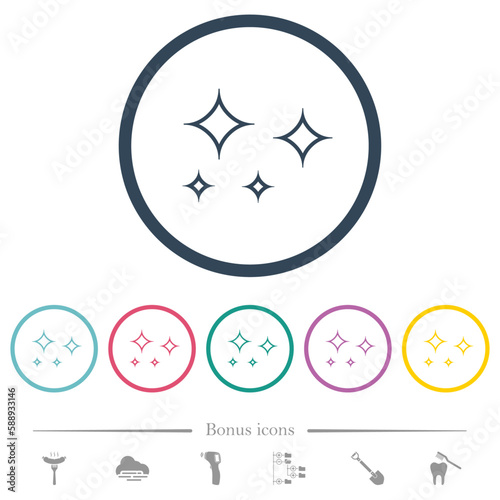 Glare stars outline flat color icons in round outlines