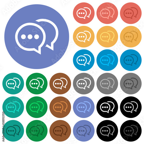 Two oval active chat bubbles outline round flat multi colored icons