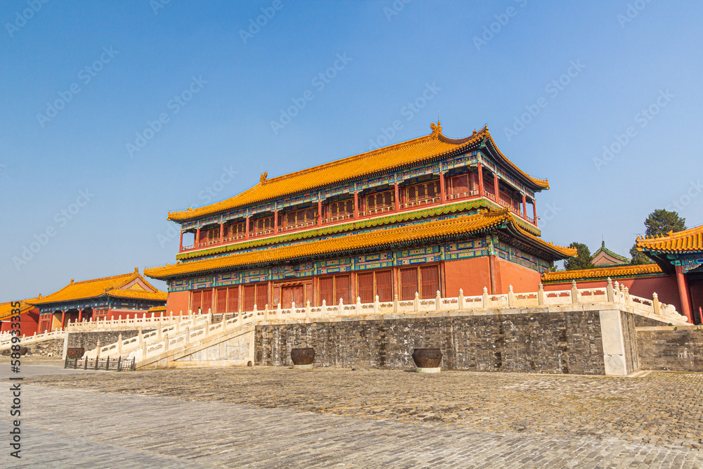 Fototapeta premium Belvedere of Embodying Benevolence in the Forbidden City in Beijing, China