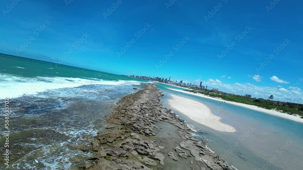 Coast Beach At Natal In Rio Grande Do Norte Brazil. Bay Water Coastline. Coast Travel. Vacation Landscape. Beach Seascape. Coast Beach At Natal In Rio Grande Do Norte Brazil.