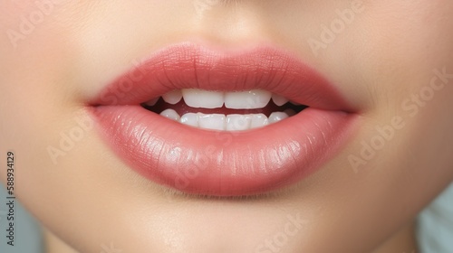 Perfekte natürliche Lippen-Make-up: Nahaufnahme Makrofoto mit wunderschönem Frauenmund. Füllige, volle Lippen. Detailaufnahme des Gesichts. Perfekte reine Haut, Schöne zarte Lippen