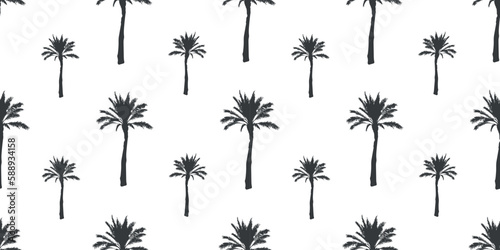 palm trees pattern seamless vector tropical summer background black and white repeat for fabric, textile, wallpaper