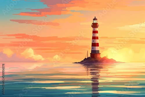 solitary lighthouse standing tall amidst the vast ocean. Generative AI