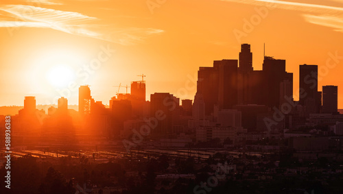Downtown Los Angeles Skyline Silhouette at Golden Hour 
