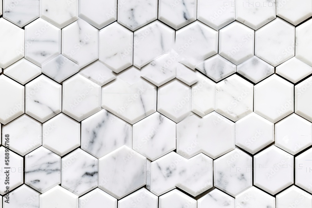 Fototapeta premium White Marble Hexagonal Tile Design for Flooring or Wall. Generative AI