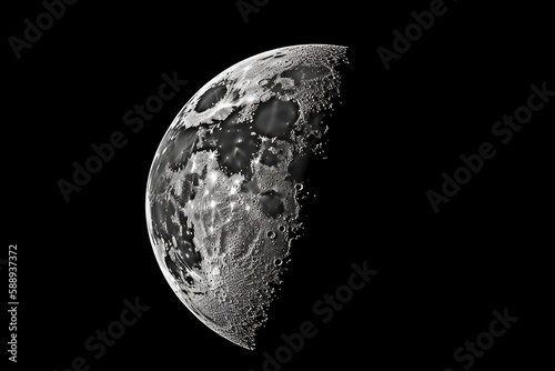 detailed close-up view of the moon in a dark and starry sky. Generative AI