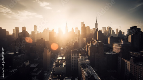 New York City city scraper tall buildings sunlight high angle view Beautiful view midtown Manhattan, Generative AI ,illustration 