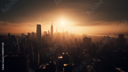 New York City city scraper tall buildings sunlight high angle view Beautiful view midtown Manhattan  Generative AI  illustration 