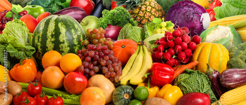 Assortment of fresh vegetables and fruits as background  banner design