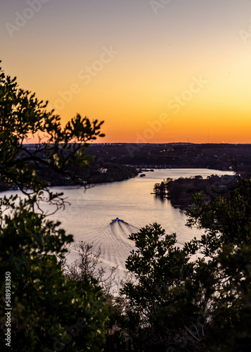 sunset over river austin