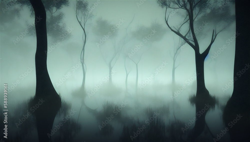 Obraz premium 霧と森 Generative AI