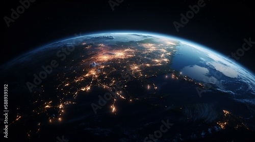 Earth from space night lights concept created with Generative AI