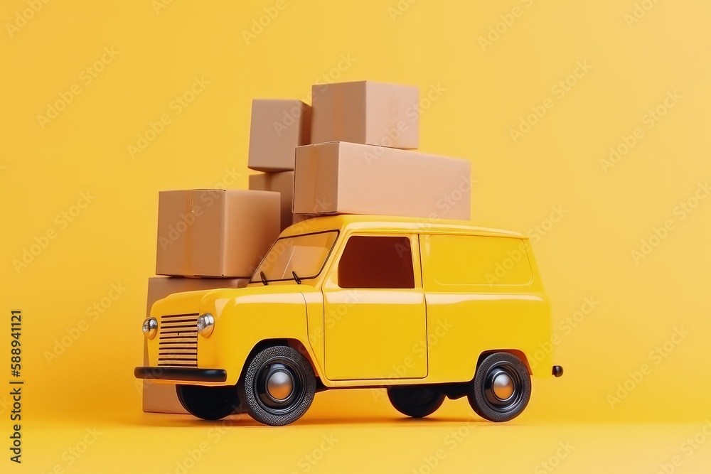 Carrier car with parcel boxes, Delivery car with packages, isolated on yellow background, Generative AI
Carrier car with parcel boxes, Delivery car with packages, isolated on yellow background, Generative AI