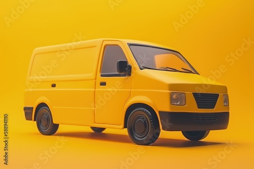 Courier delivery van, Carrier car on yellow background, Generative AI