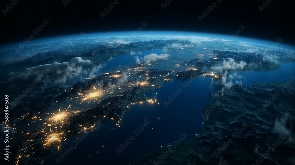 japan area from space night lights concept created with Generative AI japan area from space night lights concept created with Generative AI