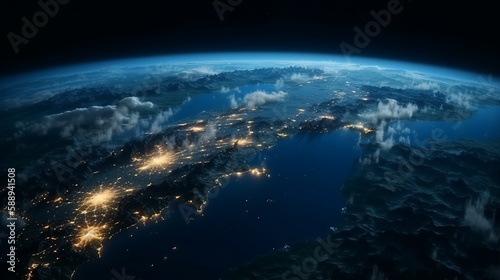 japan area from space night lights concept created with Generative AI
