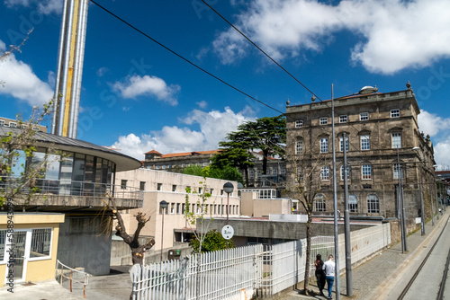 Oporto, Portugal. April 12 , 2022: Landscape in the city with blue sky and city architecture.