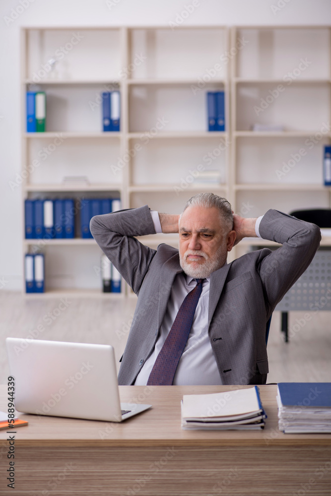 Old male employee working in the office Old male employee working in the office