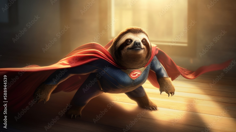 superhero sloth. Created with Generative AI.