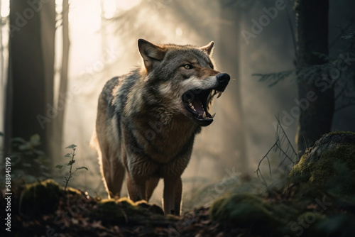 Photorealistic ai artwork of a wolf in the aftermath of a forest fire. Generative ai.