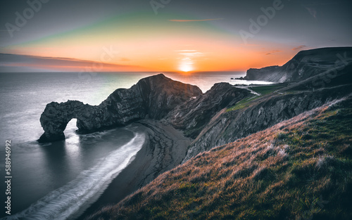 Fototapet View of cliffs and sea in england UK