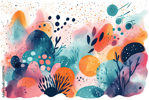 Seamless pattern with watercolor spots and abstract shapes