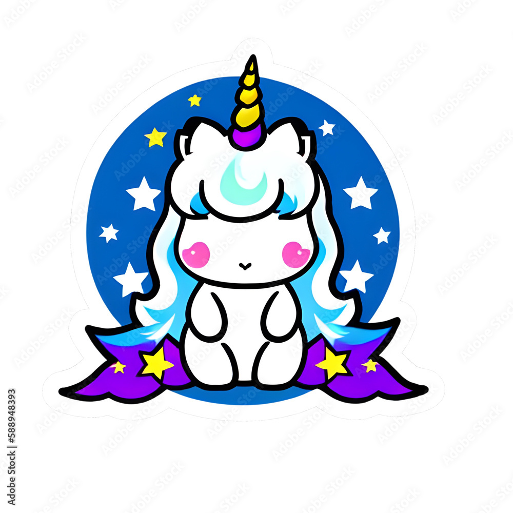 Fototapeta premium blue unicorn and stars, unicorn icon, sticker, PNG, badge