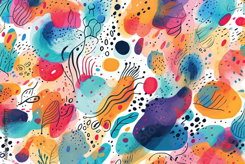 Seamless pattern with watercolor spots and abstract shapes. Hand drawn illustration