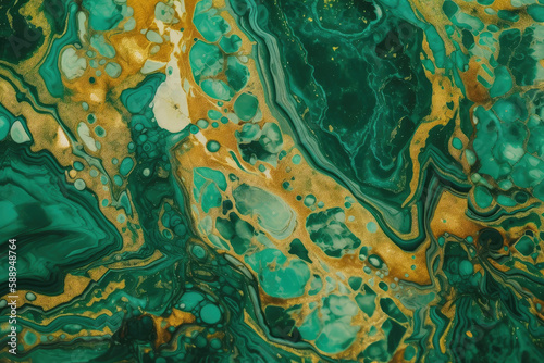 Green watercolor marble texture Generative AI technology. © stock_acc