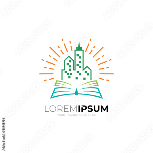 Academic logo with book design combination, line style, university icon