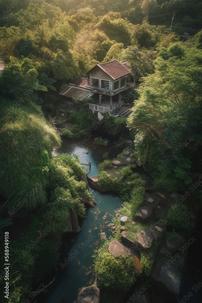 Lights and house in an indonesian jungle