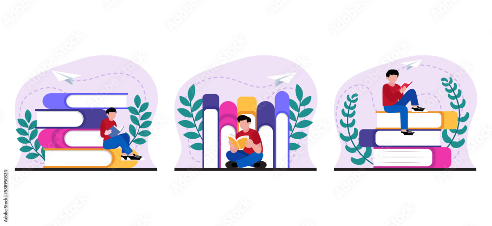 World Book Day Flat Bundle Design Illustration World Book Day Flat Bundle Design Illustration