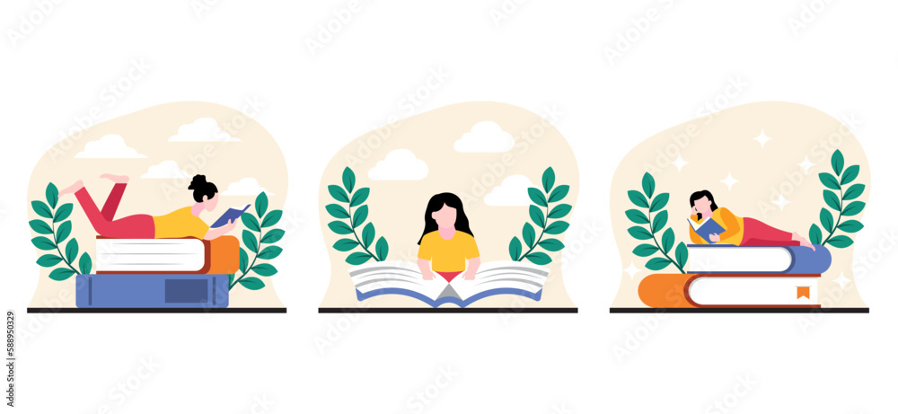 Flat Bundle World Book Day Design Illustration Flat Bundle World Book Day Design Illustration