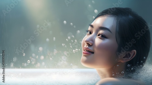 泡のあるお風呂に入る女性（Generative AI） 