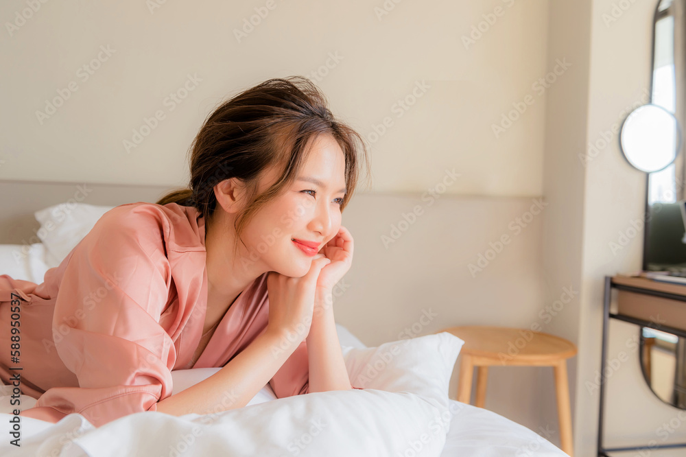 A beautiful Asian girl, bright, sleeping at night, waking up in the morning, doing activities on the bed portrait Asian woman in the bedroom and bathroom activities A beautiful Asian girl, bright, sleeping at night, waking up in the morning, doing activities on the bed portrait Asian woman in the bedroom and bathroom activities