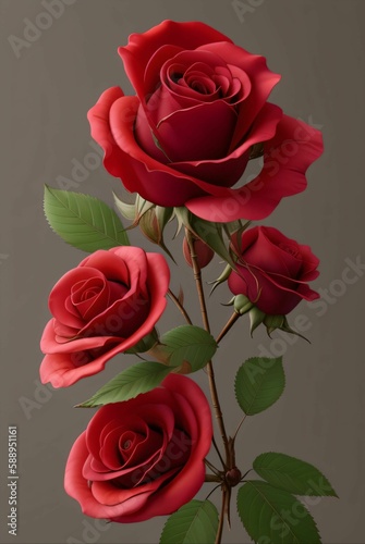 Red rose flower 3d render 