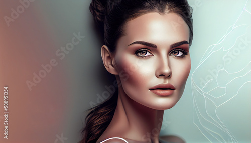 美容・メイク・スキンケアイメージのエレガントな美しい女性の顔（Generative AI） 