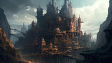 castle city of darkness and shadows, digital art illustration, Generative AI