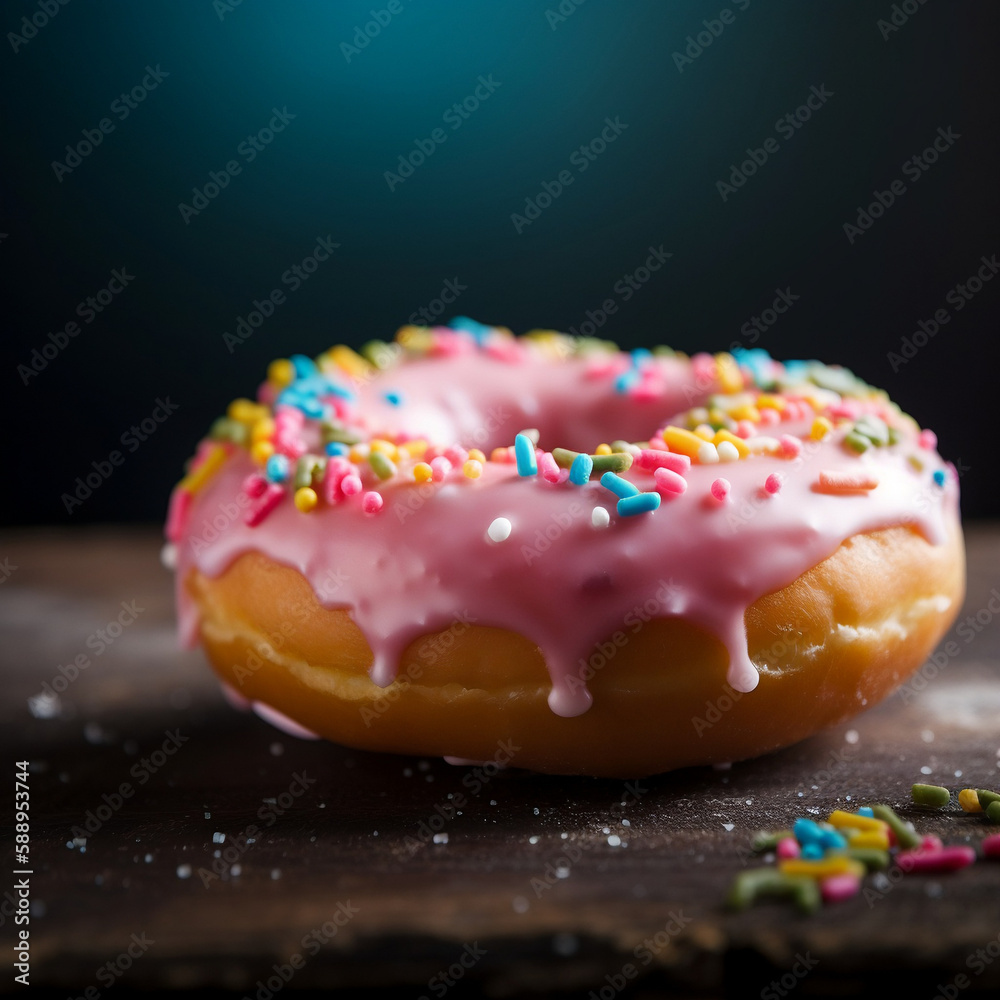 Delicious pink Donut on a Plate Delicious pink Donut on a Plate
